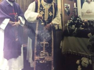 (Late) Archbishop Miguel DeSoto with Archbishop David Cooper at the Sunset Blvd. chapel circa 1995. Los Angeles.