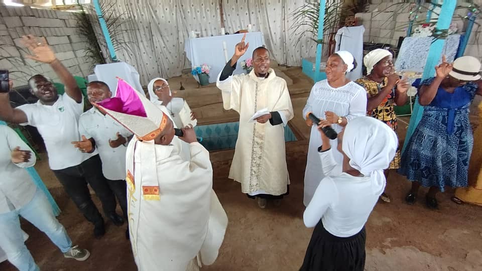 Bishop Nyob with Faithful at Mission Cameroon