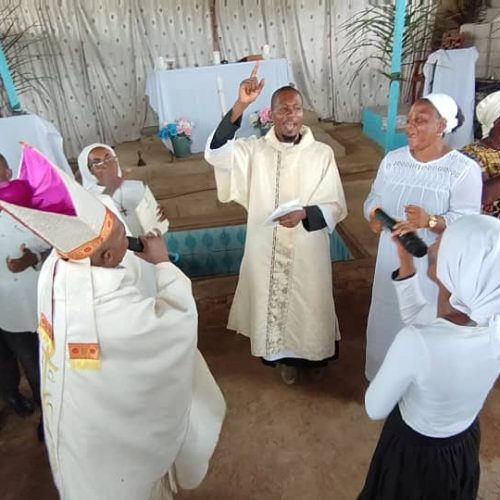 Bishop Nyob with Faithful at Mission Cameroon